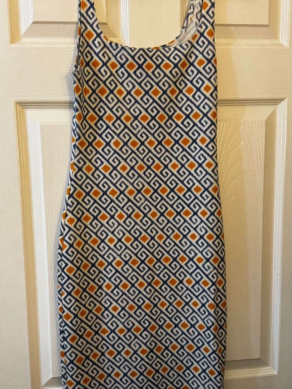 Geometric Pattern Tank Dress in Navy, White & Mustard